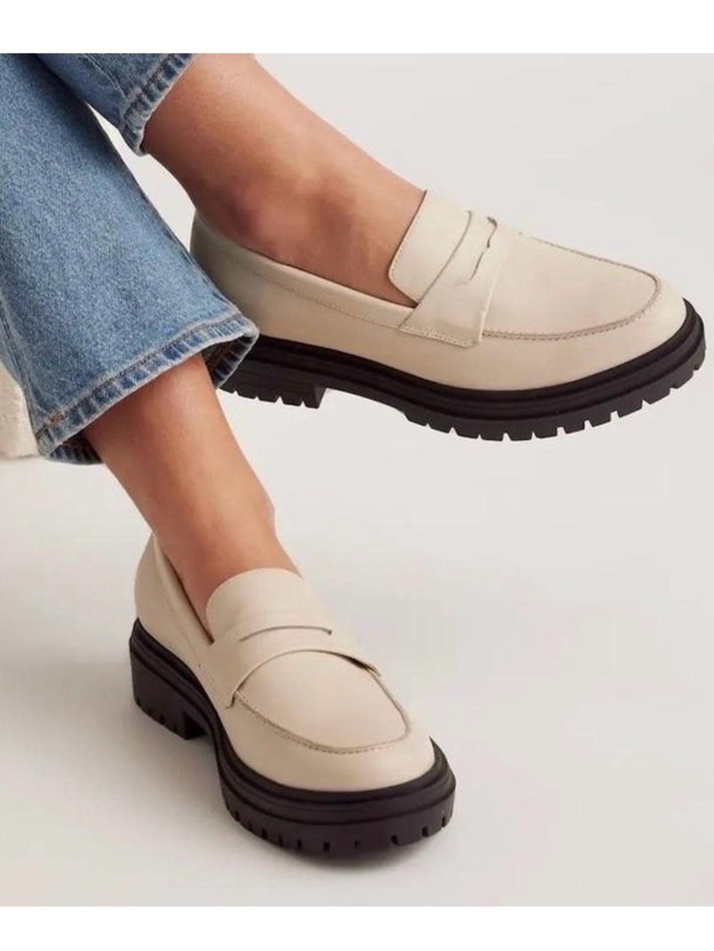 Quince Italian Lug Sole Penny Loafers Genuine leather Sz 9.5 White